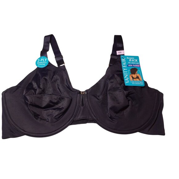 NWT Vanity Fair Beauty Back Non-Padded Bra Sz 42D Midnight Black Underwire - Picture 2 of 11